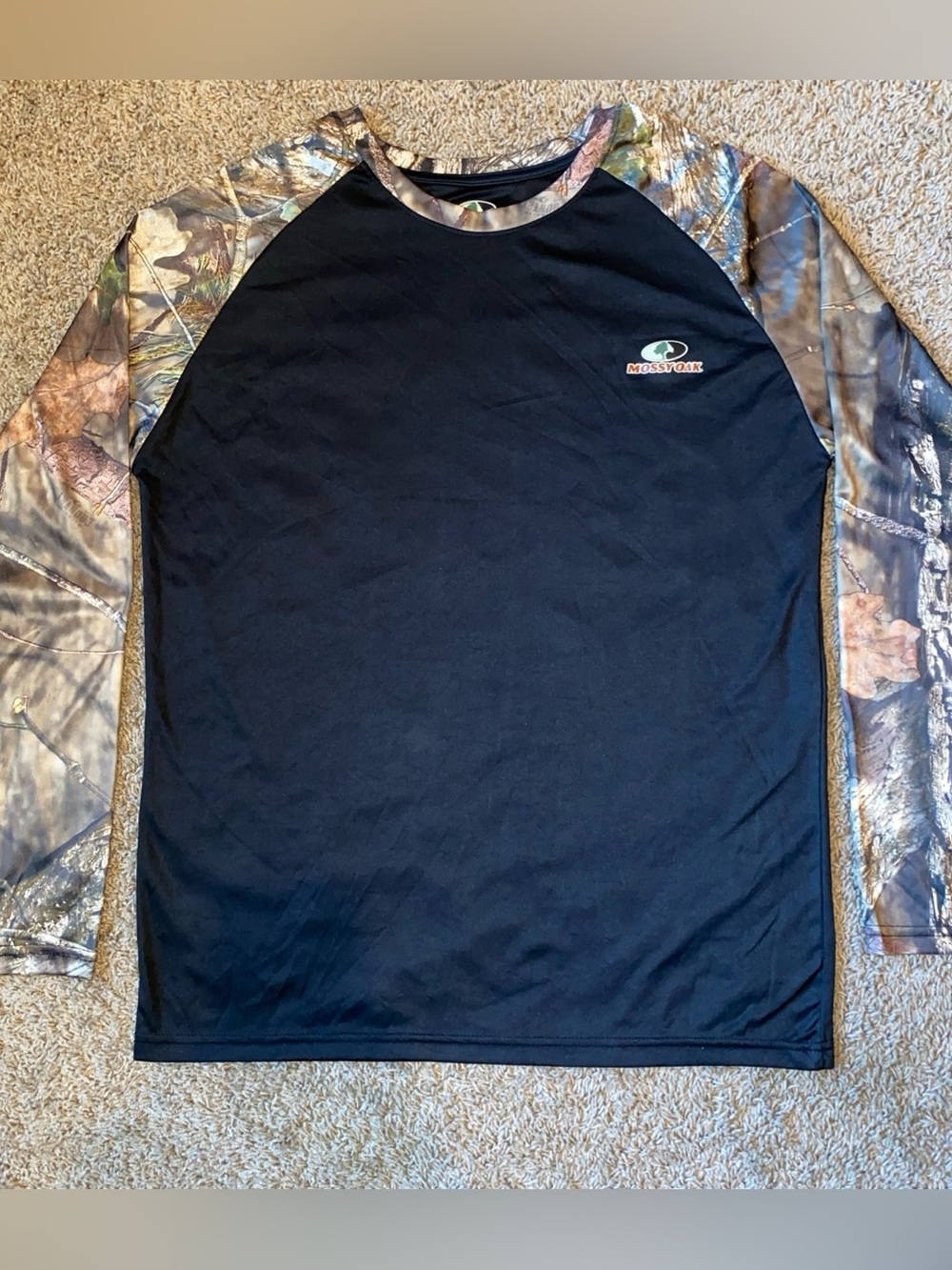 Mossy Oak Performance T Shirt Mens L Black Camo Sleeves Hunting Tee Outdoor Gorp